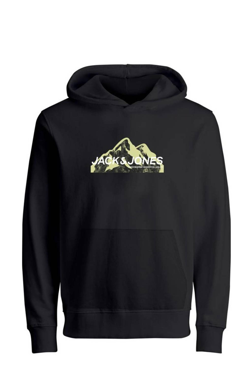 JACK & JONES hoodie JCOMOUNTAIN met printopdruk zwart
