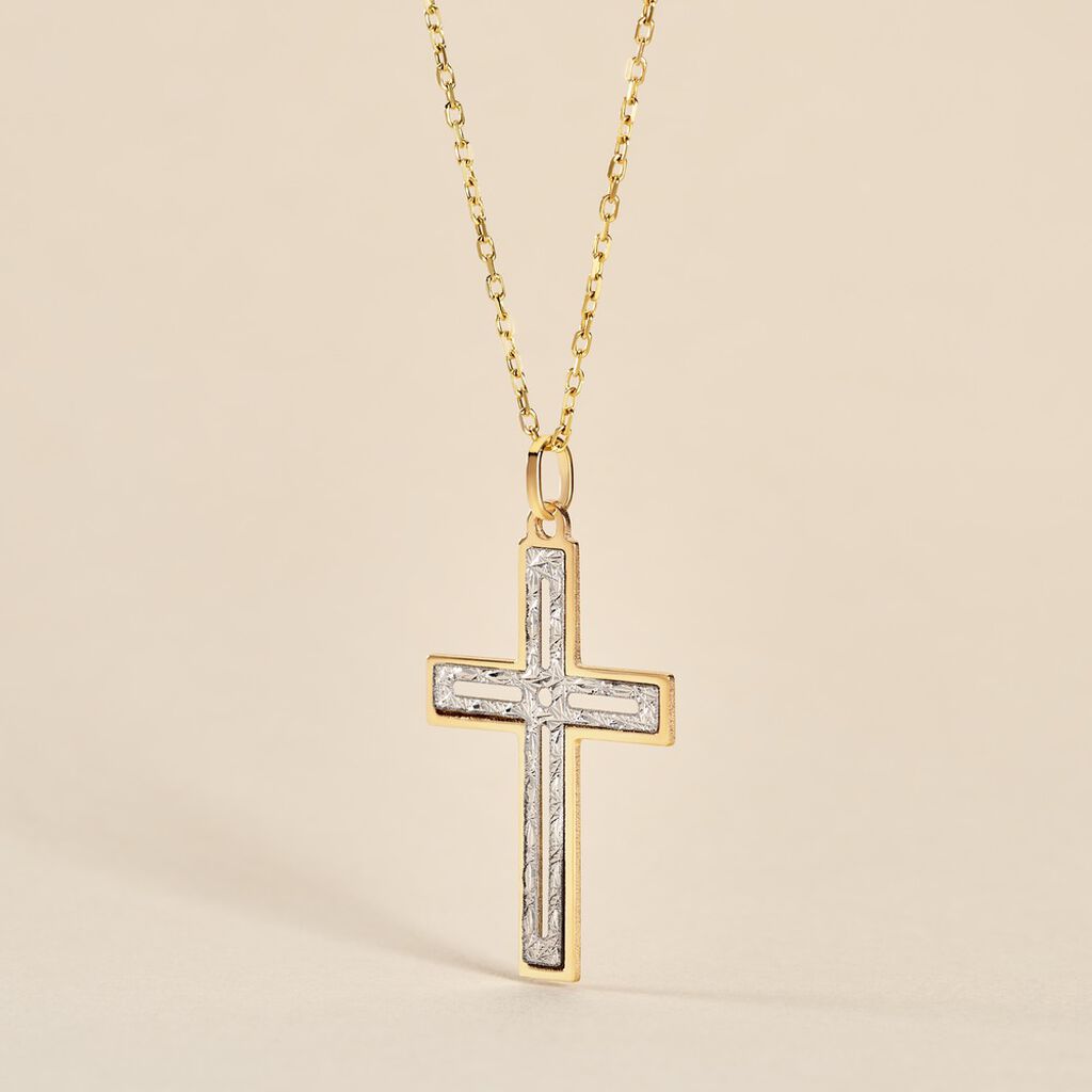 Pendentif Casey Croix Or Bicolore