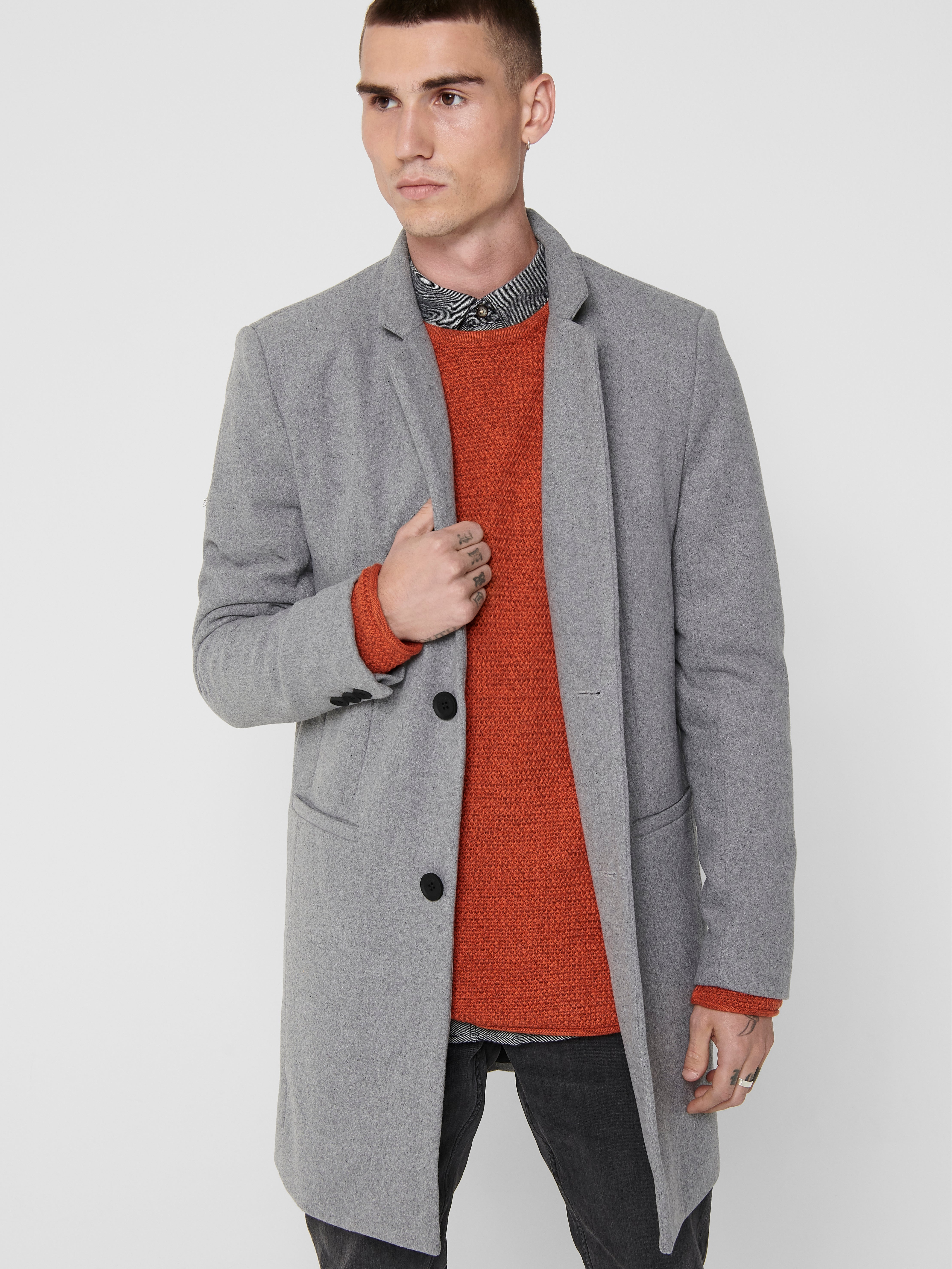 ONSMALIK Trenchcoat Light Grey Melange