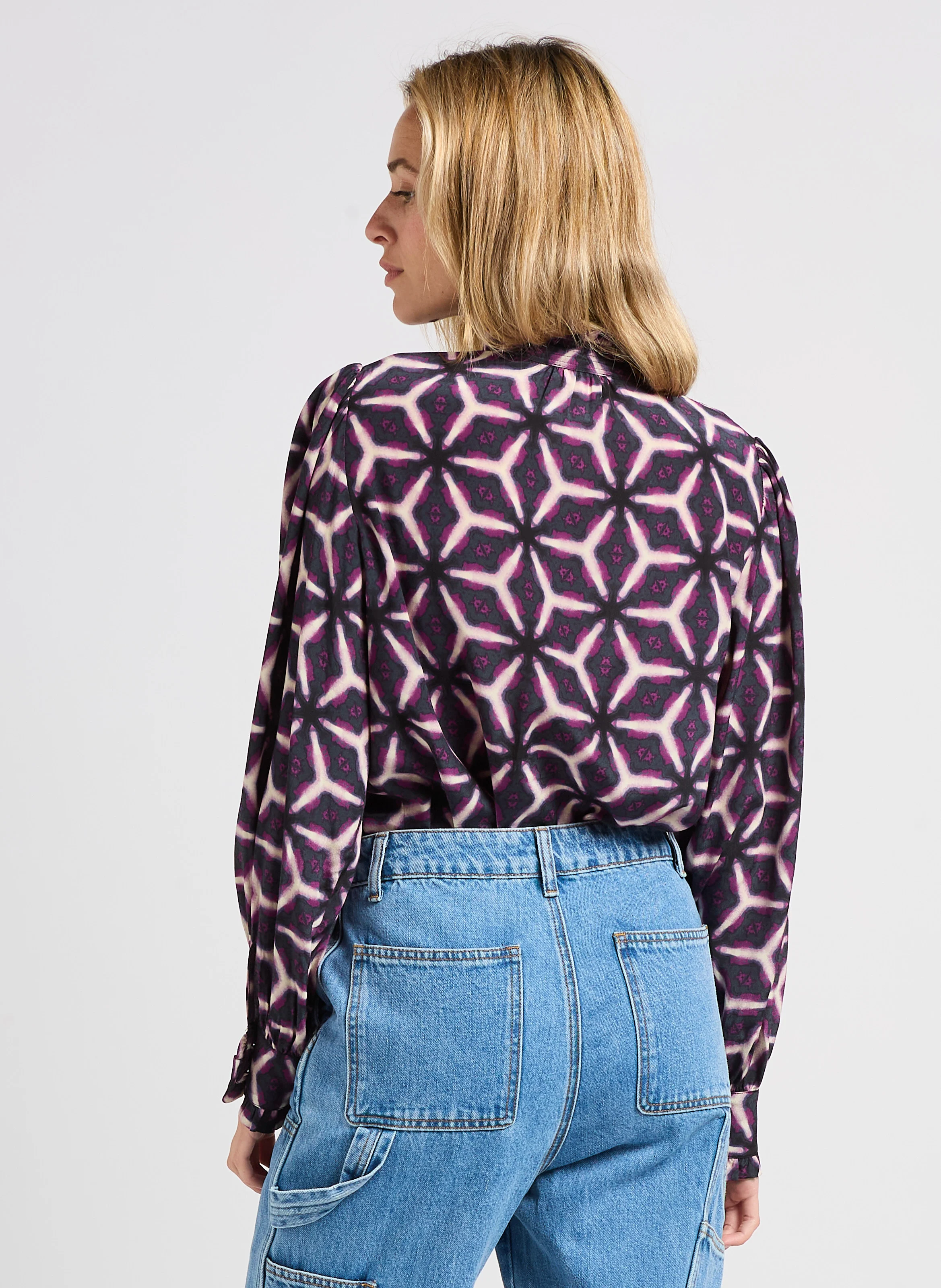 LAHSEN - Blouse droite col V imprimée | Violet