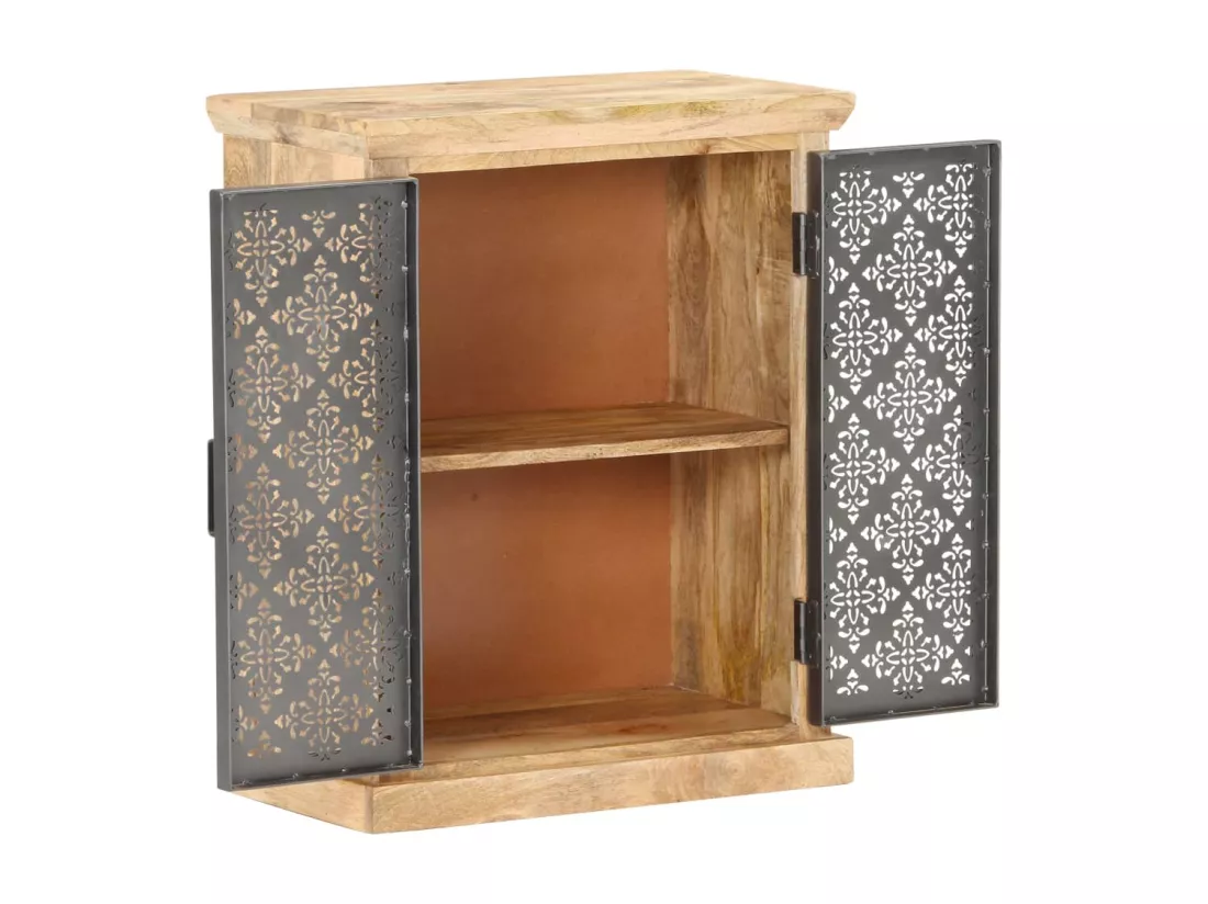 Buffet avec portes en acier 60x35x75 cm Bois de manguier solide