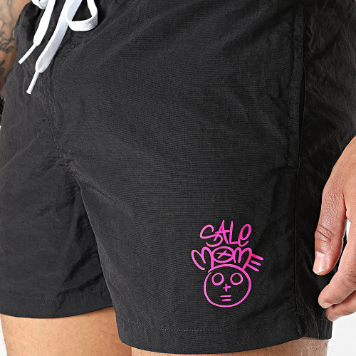 Short De Bain Toto Noir Rose Fluo