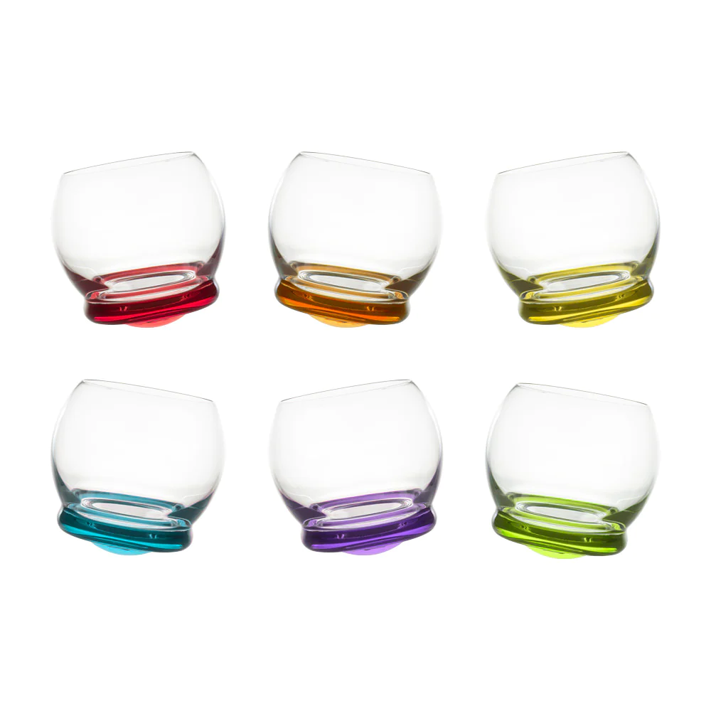 Coffret de 6 verres mini Culbuto 6 cl avec fonds colorés assortis Tabl