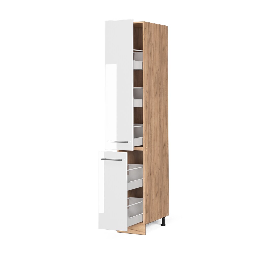 Vicco Apothekerhochschrank Küchenschrank Küchenmöbel Fame-Line Eiche Weiß modern 30 cm Küche Einbauküche Einschübe Aufbewahrung Küchenzeile Hochglanz