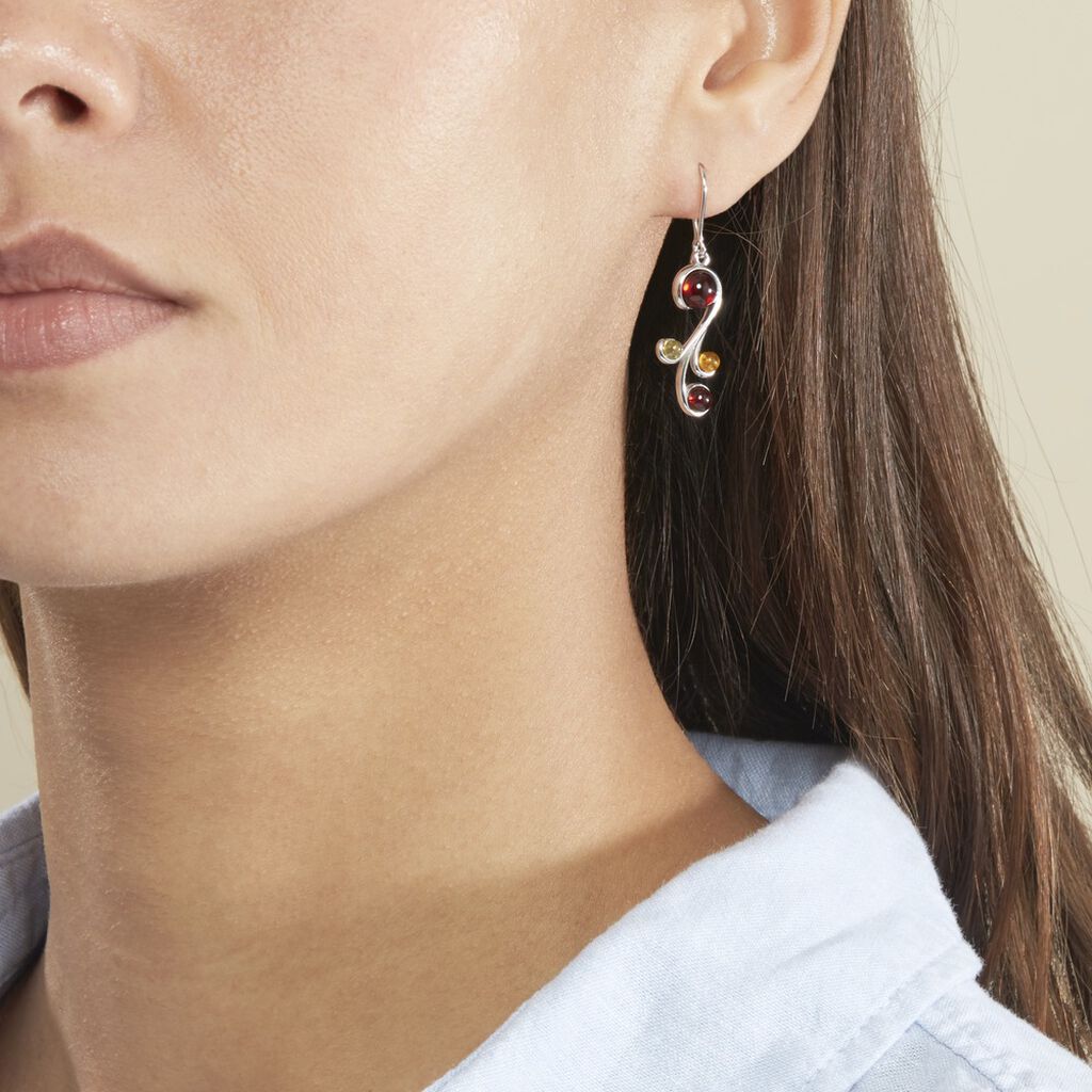 Boucles D'oreilles Pendantes Alexa Argent Blanc Ambre
