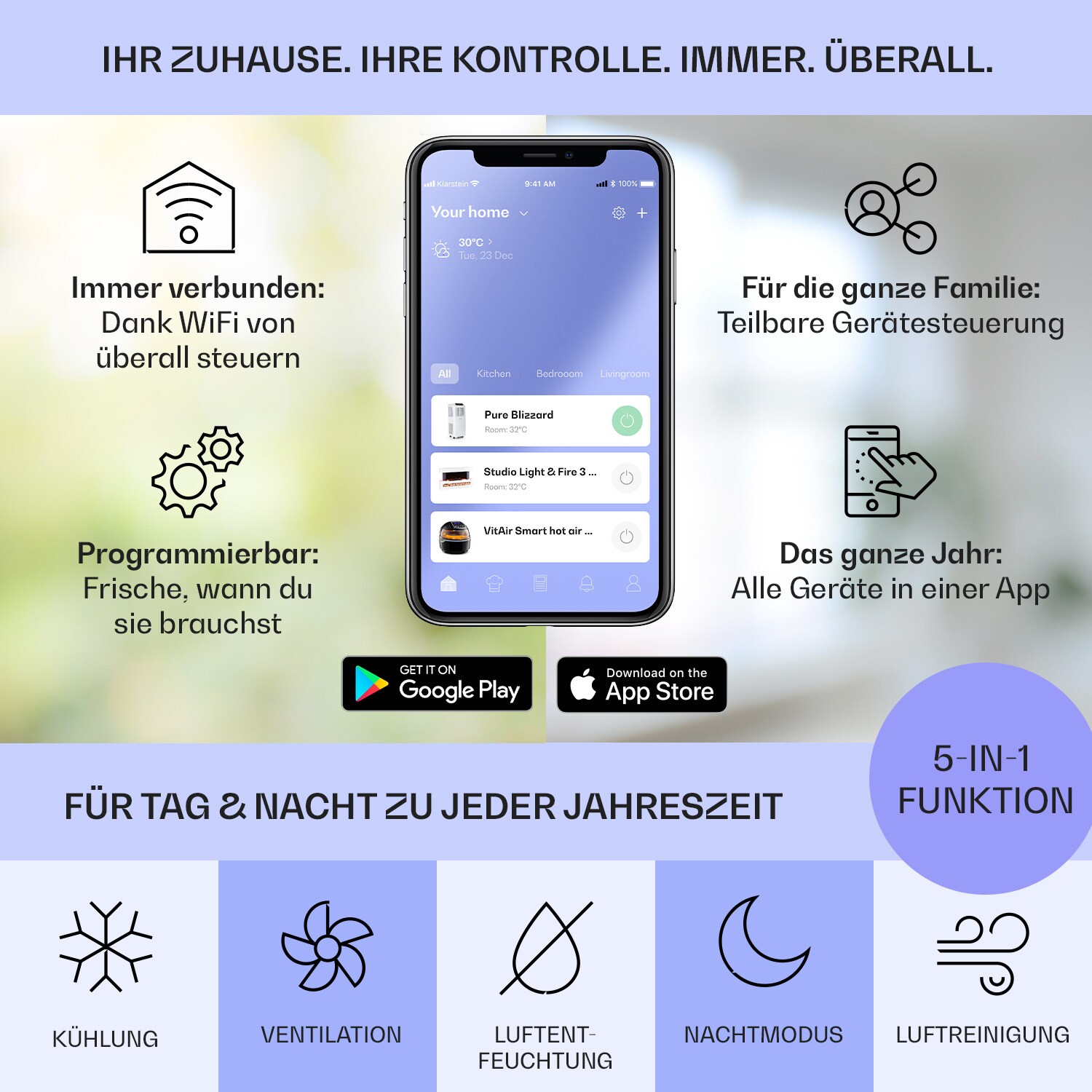 Kraftwerk Smart 10K Klimaanlage 3-in-1 10000 BTU App Fernbedienung