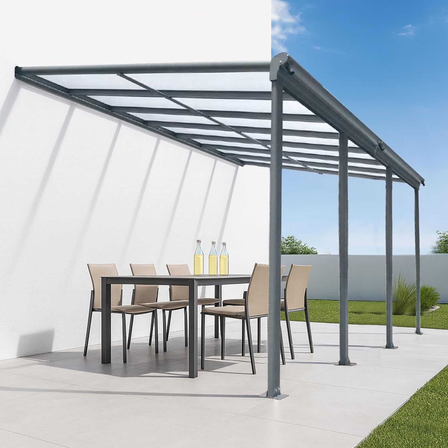 Terrassendach Veranda Aluminium transparentes Dach | Terrassenüberdachung Veranda XXL anthrazit 618 x 300 x 263-278 cm (LxBxH)