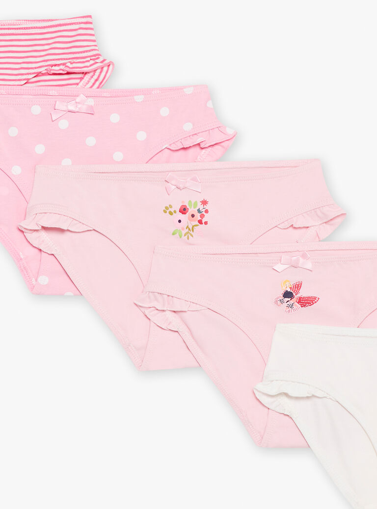 5 culottes roses à imprimé à rayures, à pois et à motif papillons
