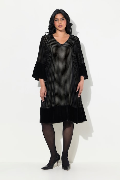 Samtkleid, A-Linie, Ausbrennermuster, weite Ärmel