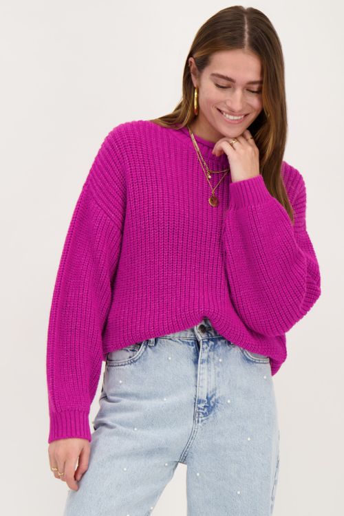 Paarse oversized trui met opstaande kraag