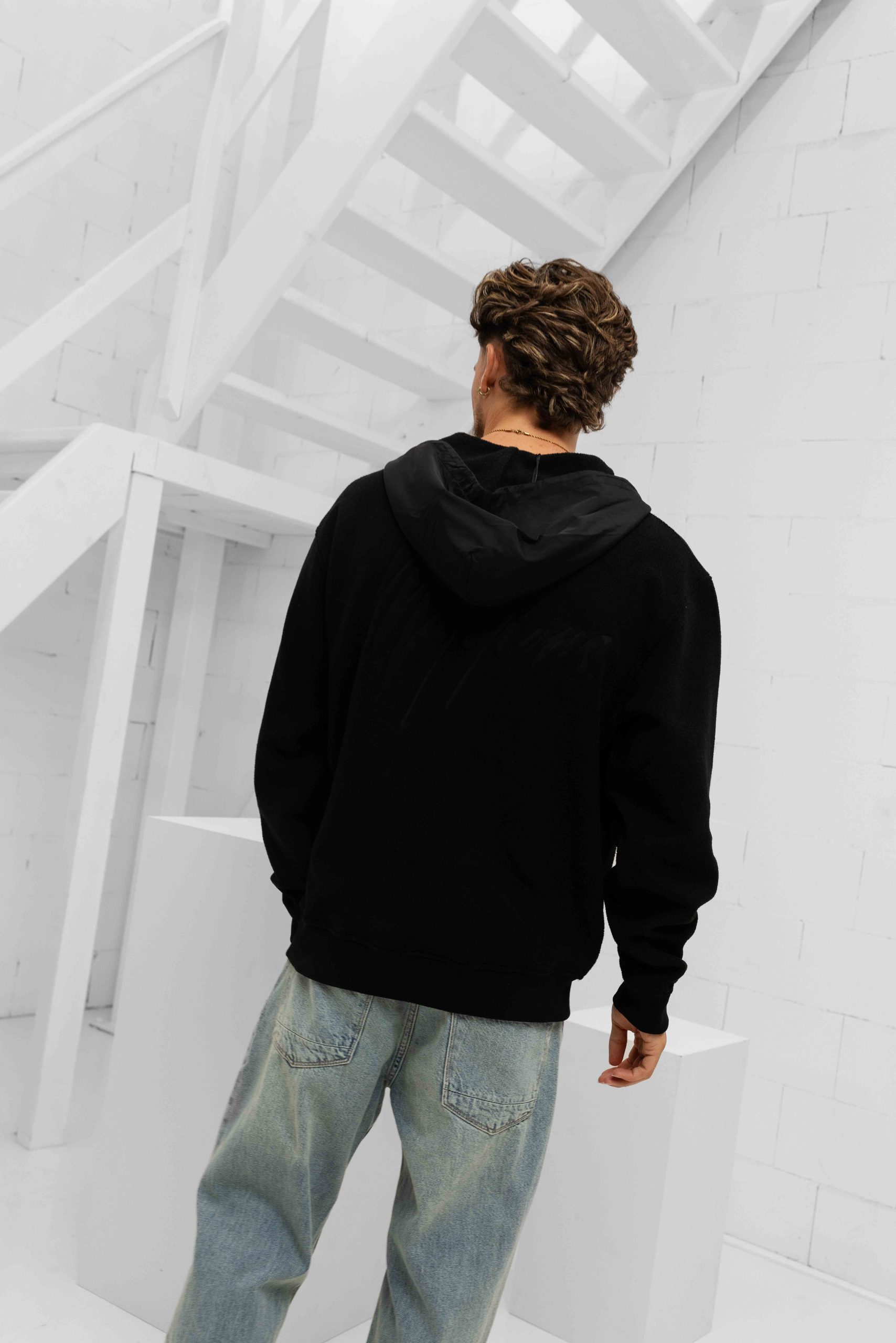 Malelions Fleece Nylon Half Zip Hoodie Heren Zwart