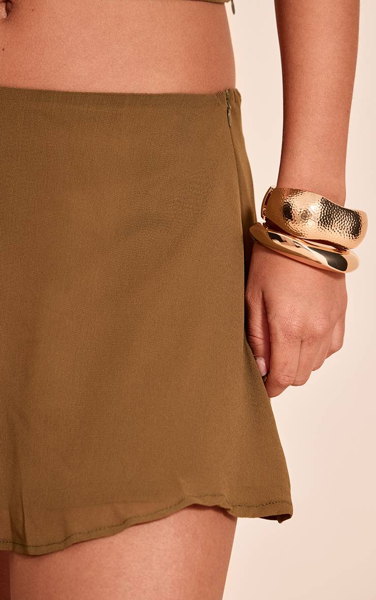 Vert Olive Ensemble Jupe Mini En Mousseline Fluide