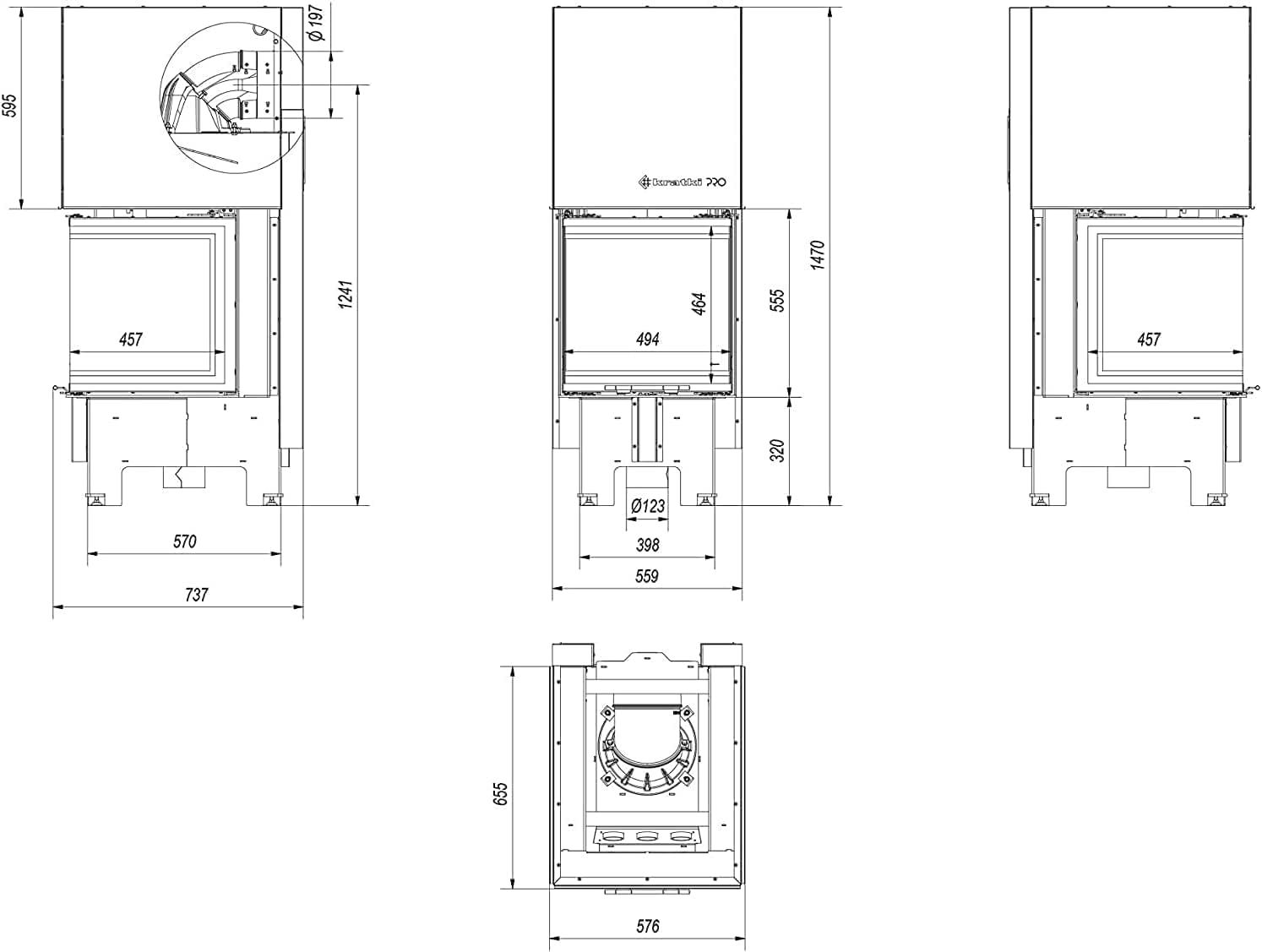 KRATKI Kamineinsatz NBC | Heizeinsatz 8kW | 147 x 57,6 cm | Eckkamin mit dreiseitiger Feuersicht | Doppeltüröffnungssystem Guillotine nach Links & rechts | 2.BimSchV 15a B-Vg | Ideal für Zuhause