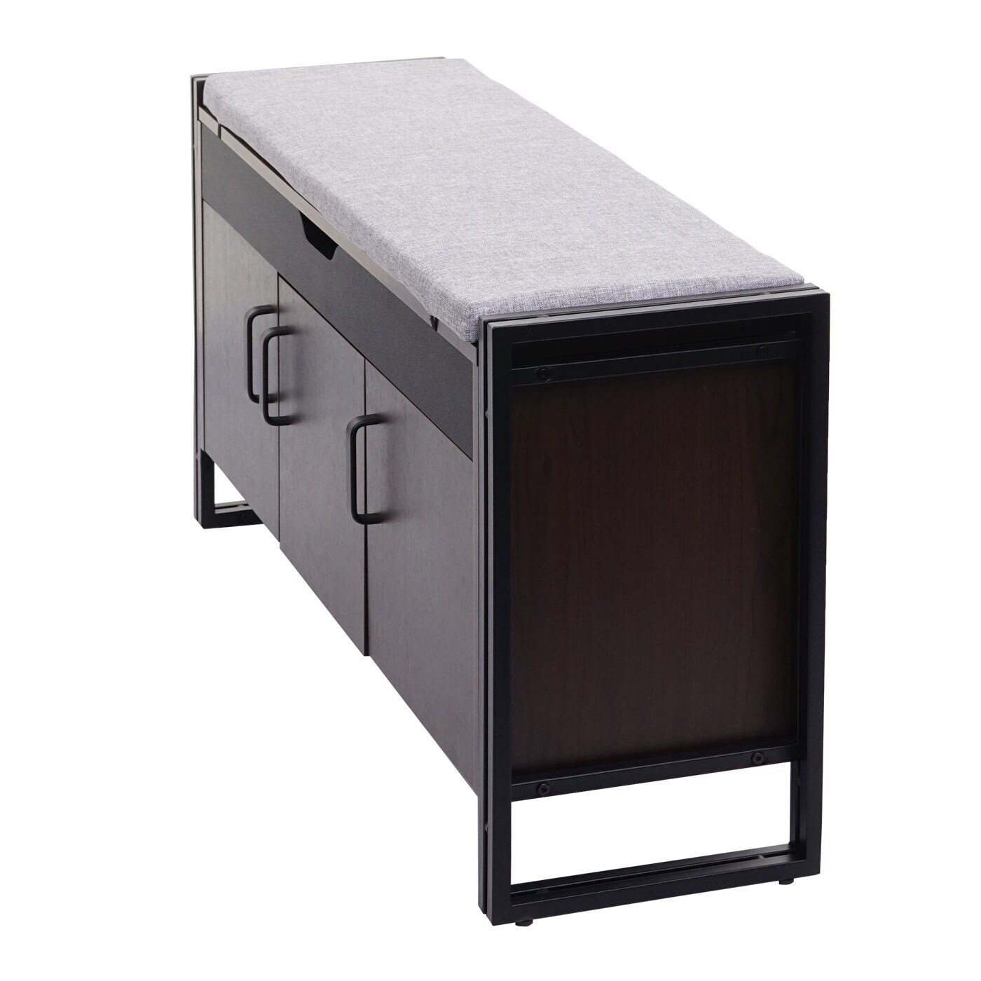 Schuhkommode mit Sitzmöglichkeit MCW-A27, Kommode Bank mit Kissen, 53x110x30cm 3D-Struktur Metall ~ dunkelbraun