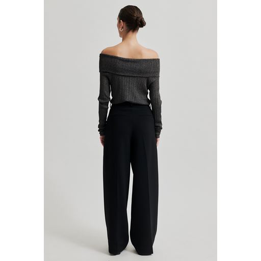 Second Female Ellis Off Shoulder Strikbluse, Black, XS