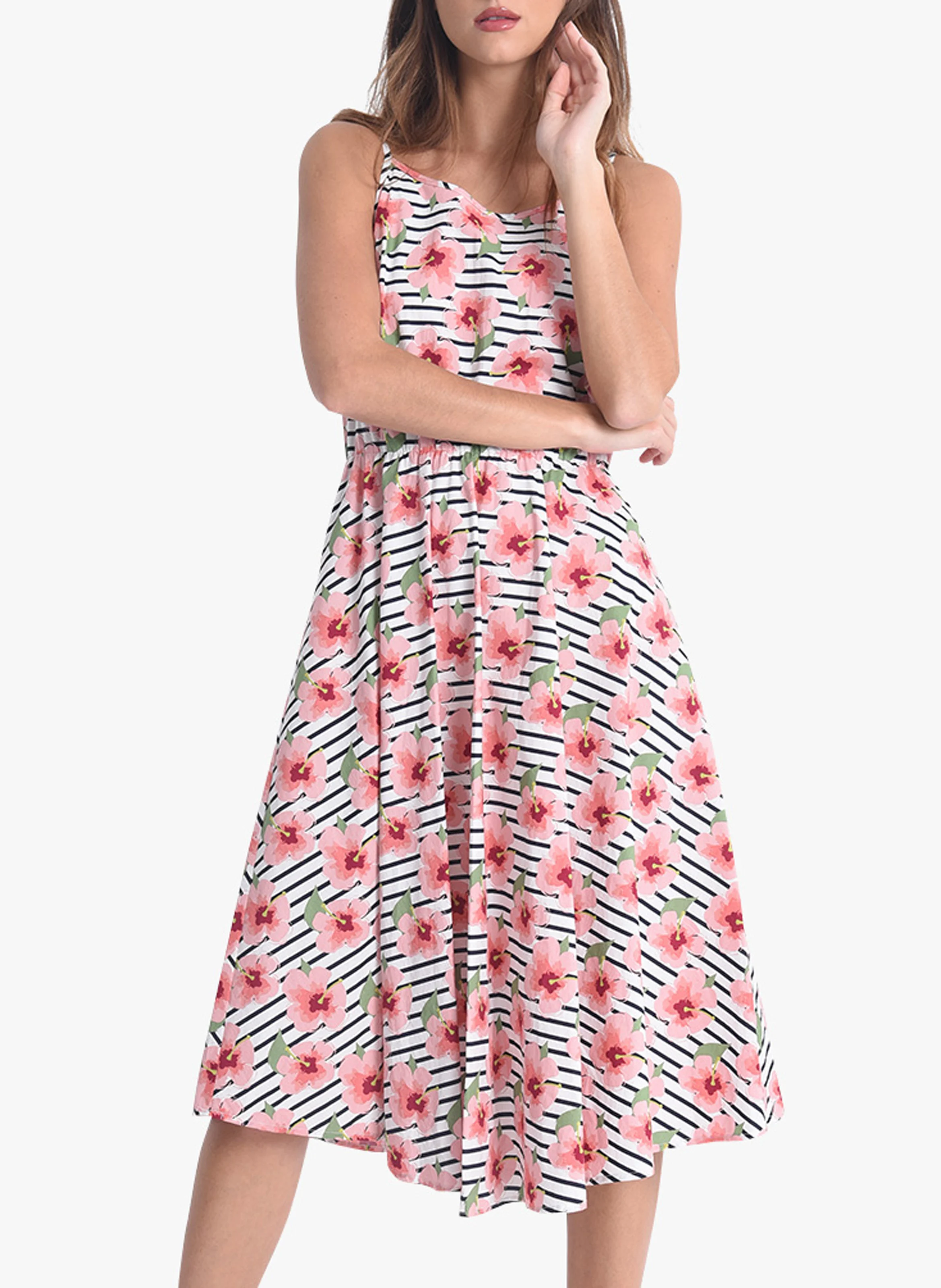 Robe midi imprimé floral en coton | Noir