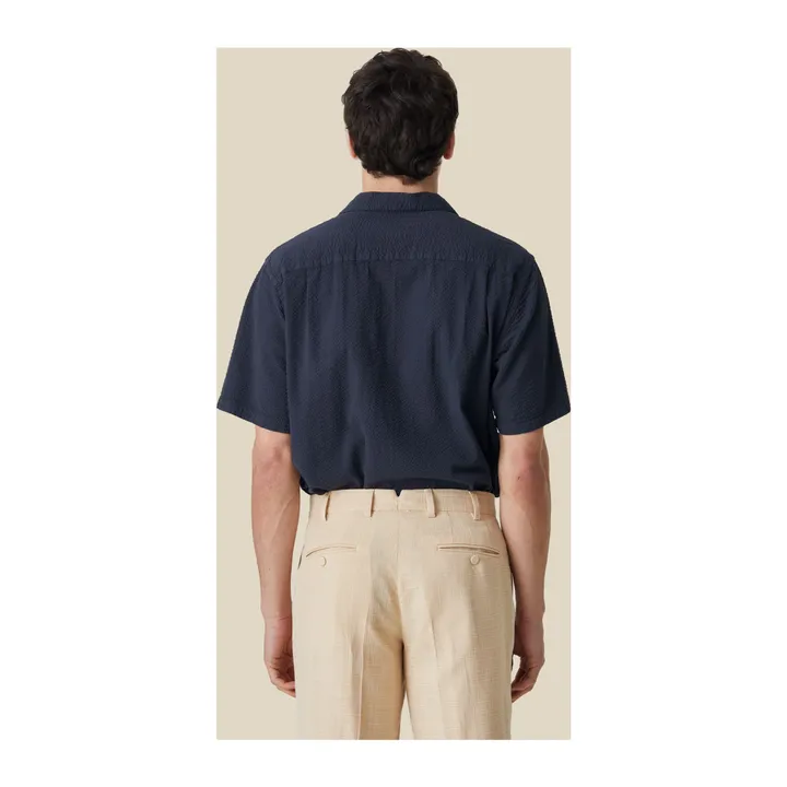Portuguese Flannel Chemisette Seersucker Atlantico Camp | Bleu marine