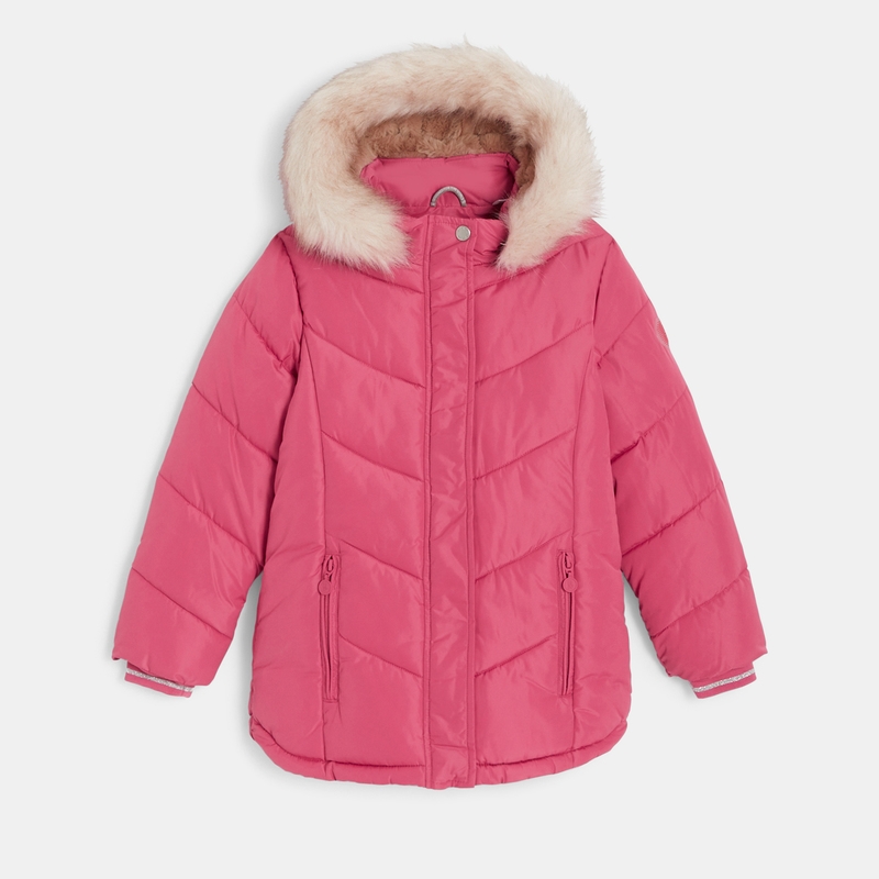 Parka doudoune épaisse à capuche rose fille