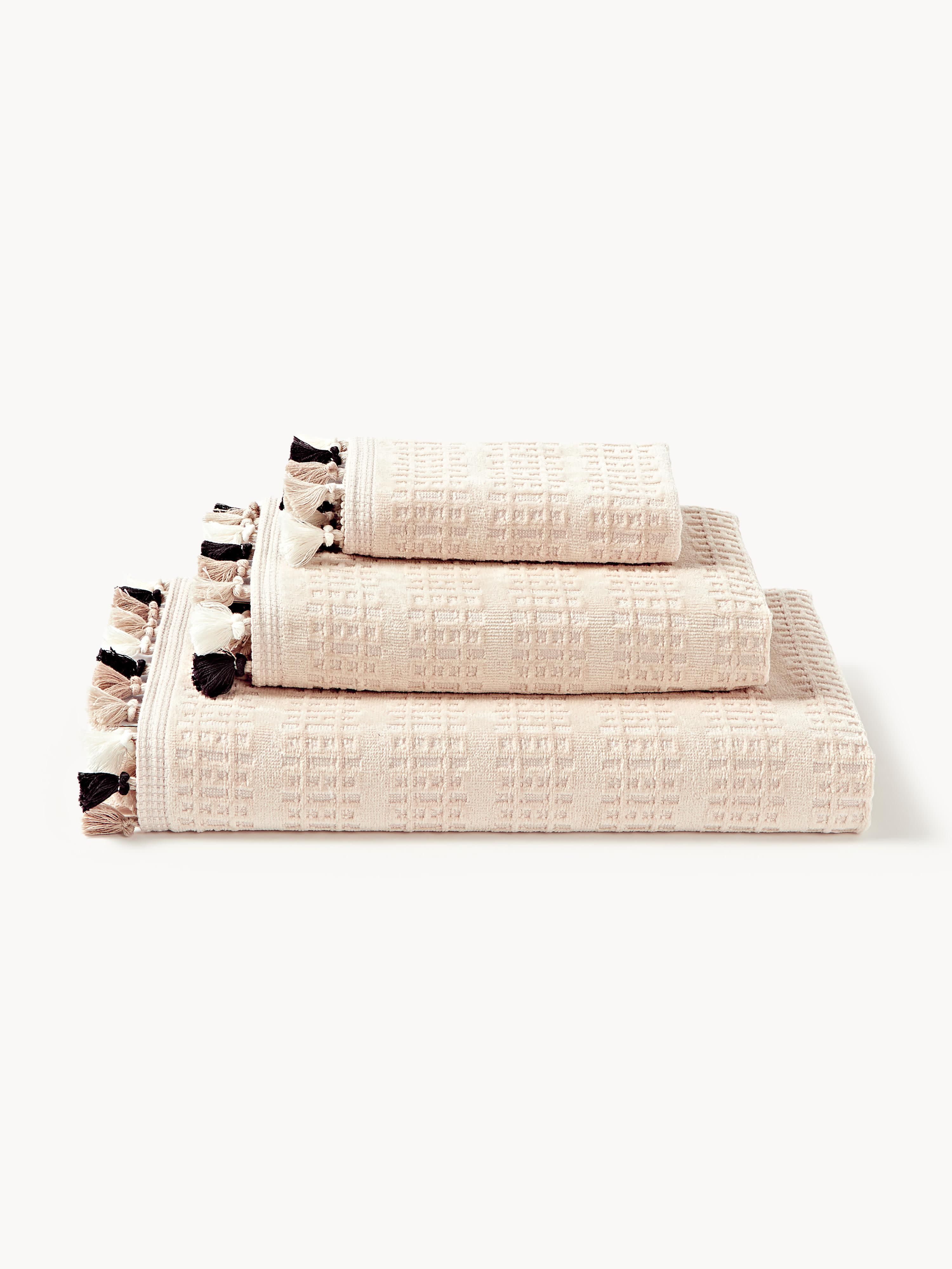 Velours handdoekenset Tallulah met decoratieve franjes, in verschillende formaten