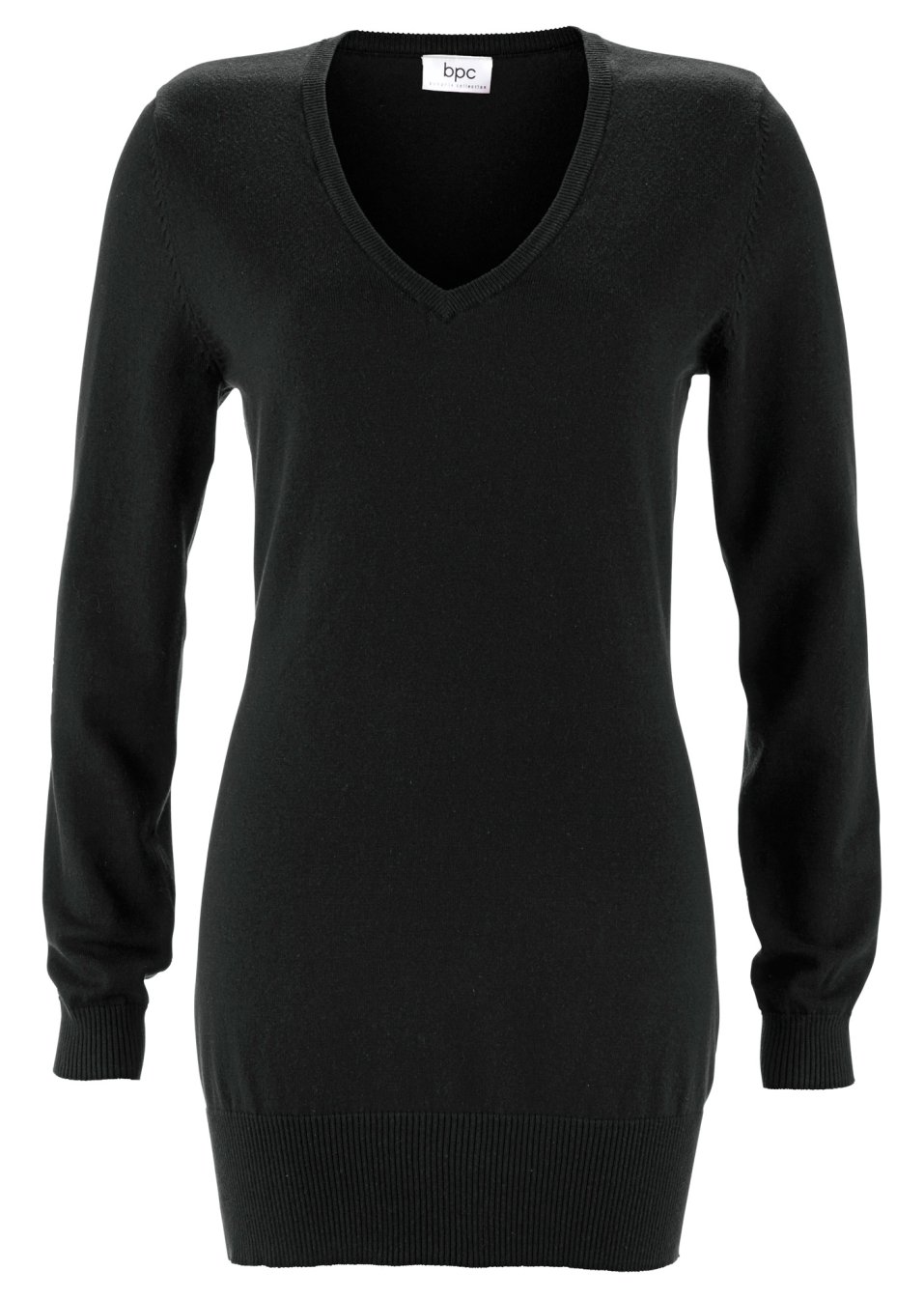 Pull long basique en maille fine à col V