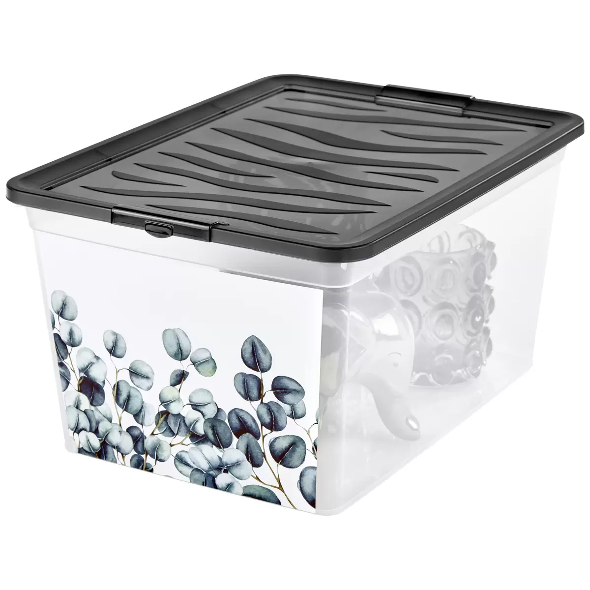 Aufbewahrungsbox mit Deckel Eukalyptus anthrazit,transparent