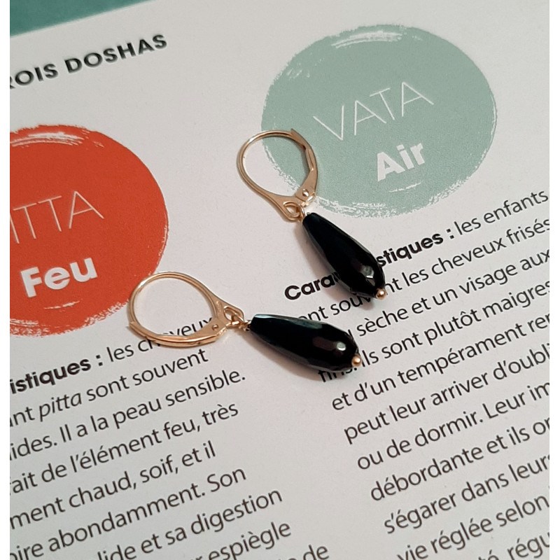 Boucles D'Oreilles Dormeuses Onyx Argent 925 Doré