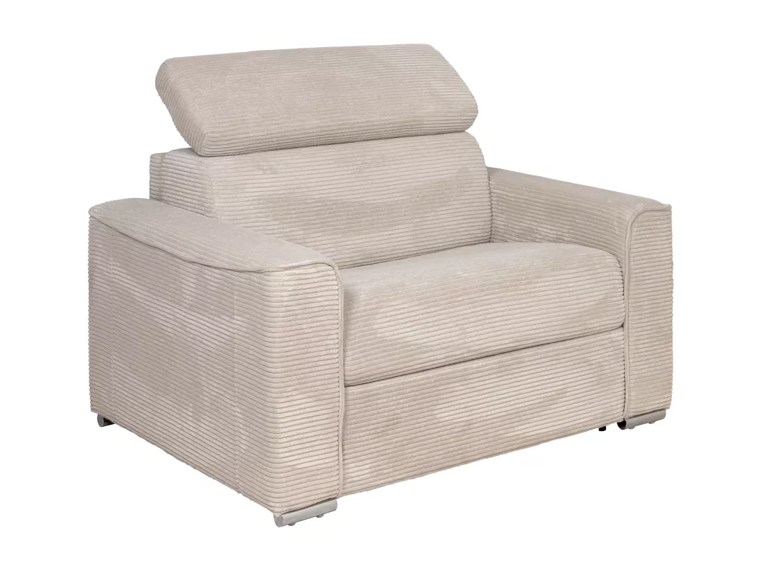 Fauteuil convertible express en velours côtelé beige - Couchage 70 cm - Matelas 14 cm VIZIR