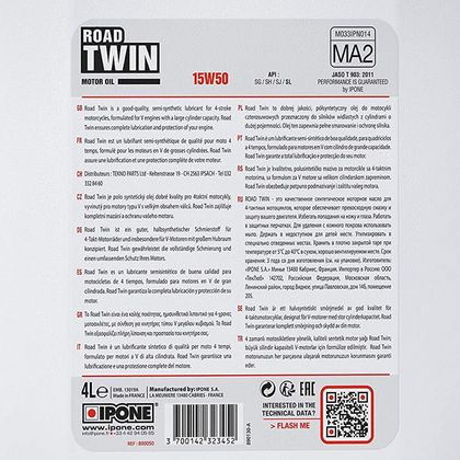 Huile moteur Ipone ROAD TWIN - 4 LITRES Universel