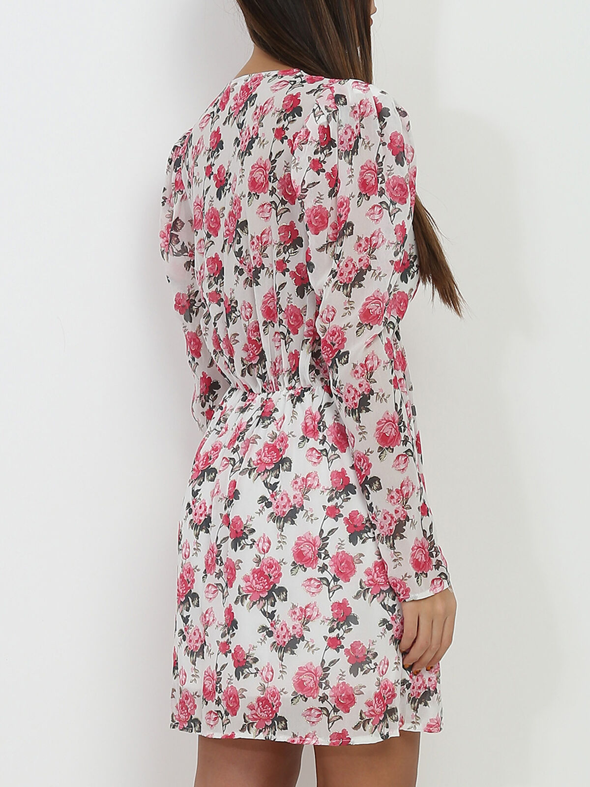 Robe portefeuille à fleurs et paillettes- Blanc