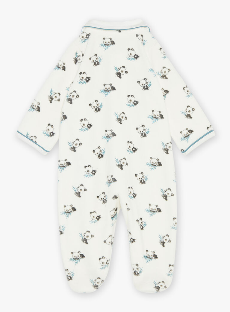 Grenouillère écrue en velours en coton biologique et polyester recyclé