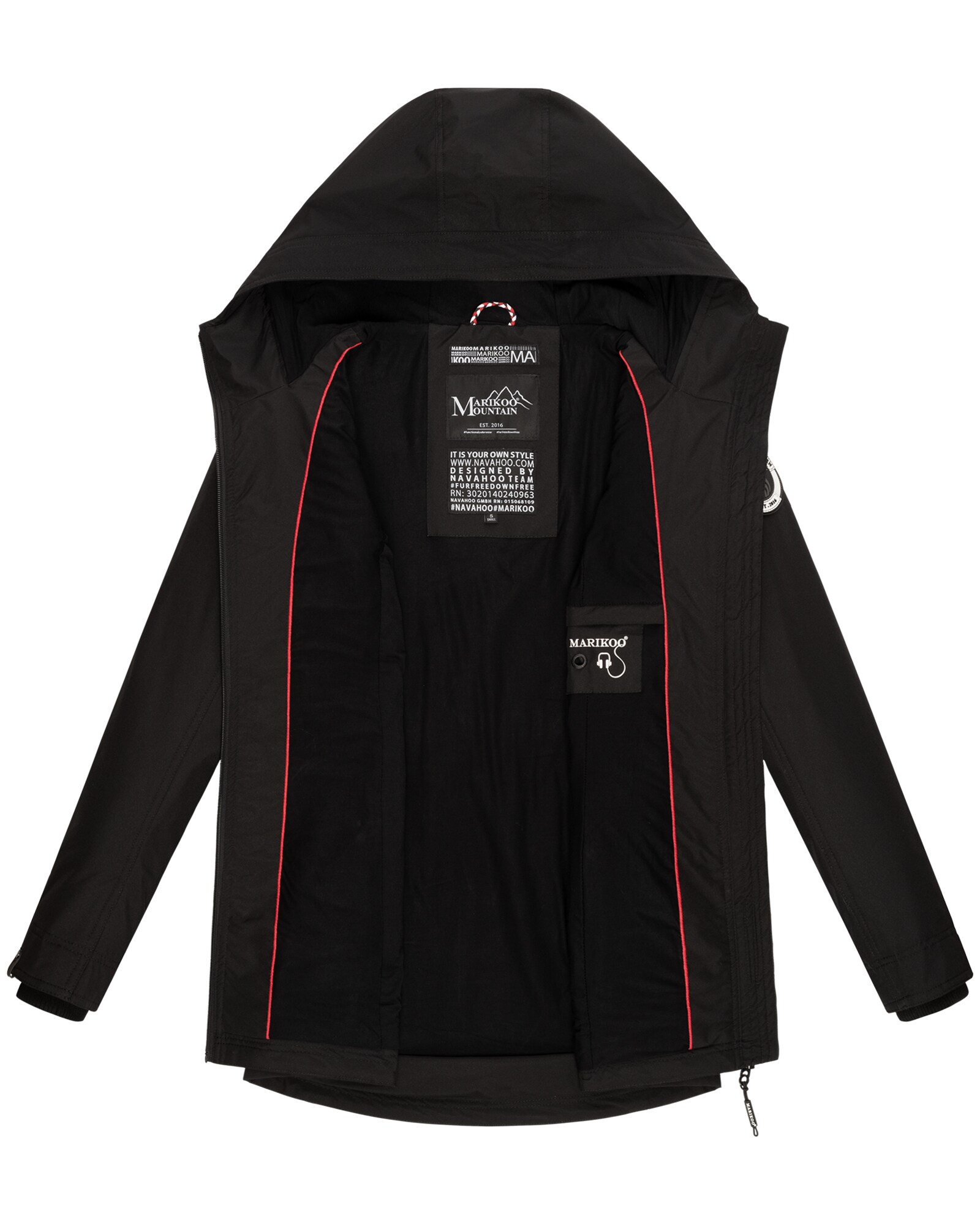 MARIKOO Damen Sportliche Jacke Outdoorjacke Lange Übergangs Regenjacke mit Kapuze Honigbeere