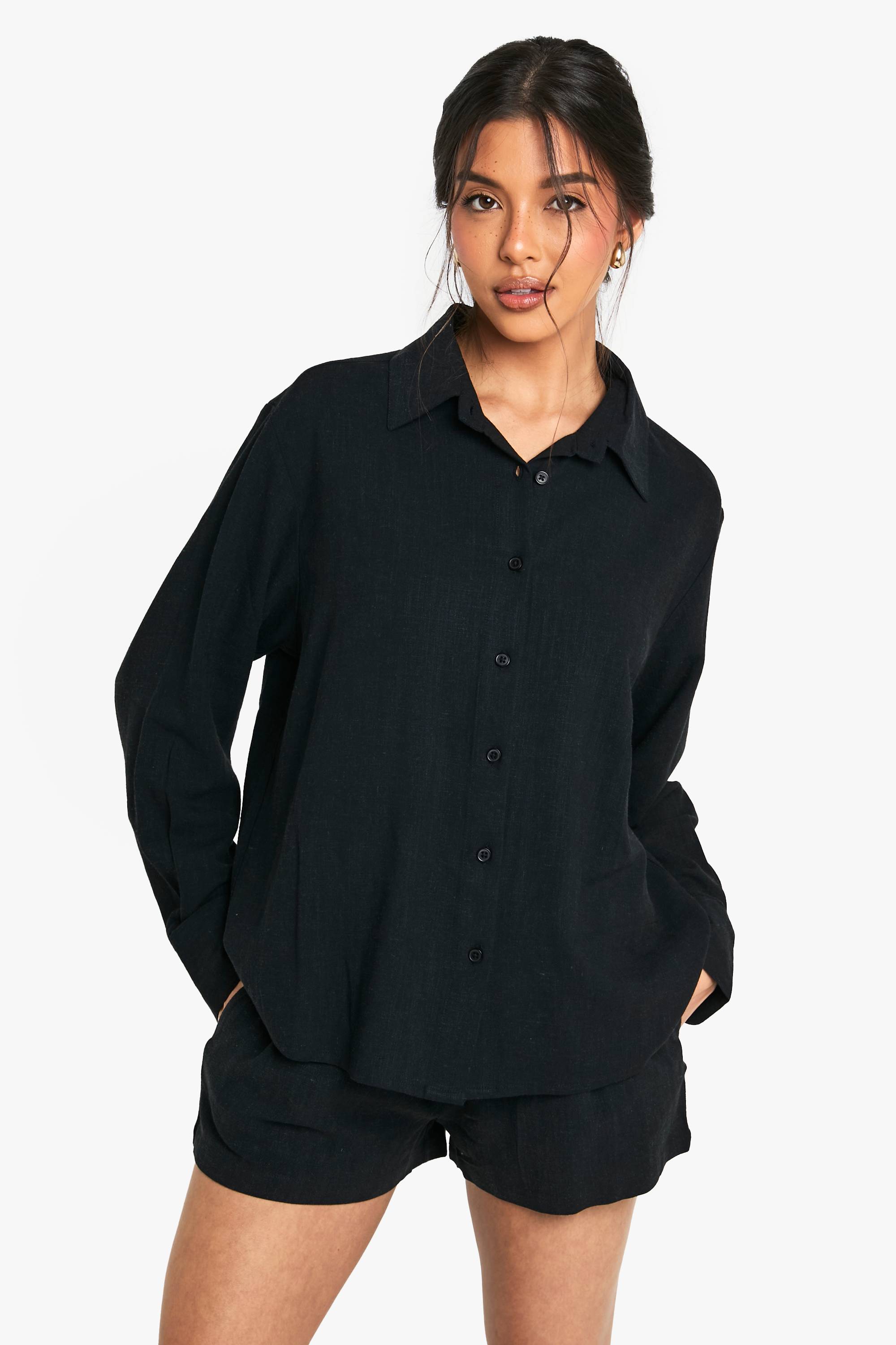 boohoo Chemise Oversize En Lin Premium