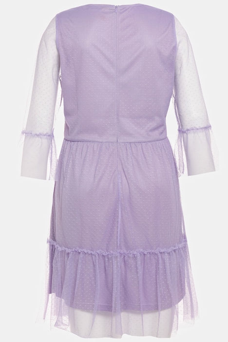 Kleid, doppellagig, A-Linie, V-Ausschnitt, 3/4-Arm
