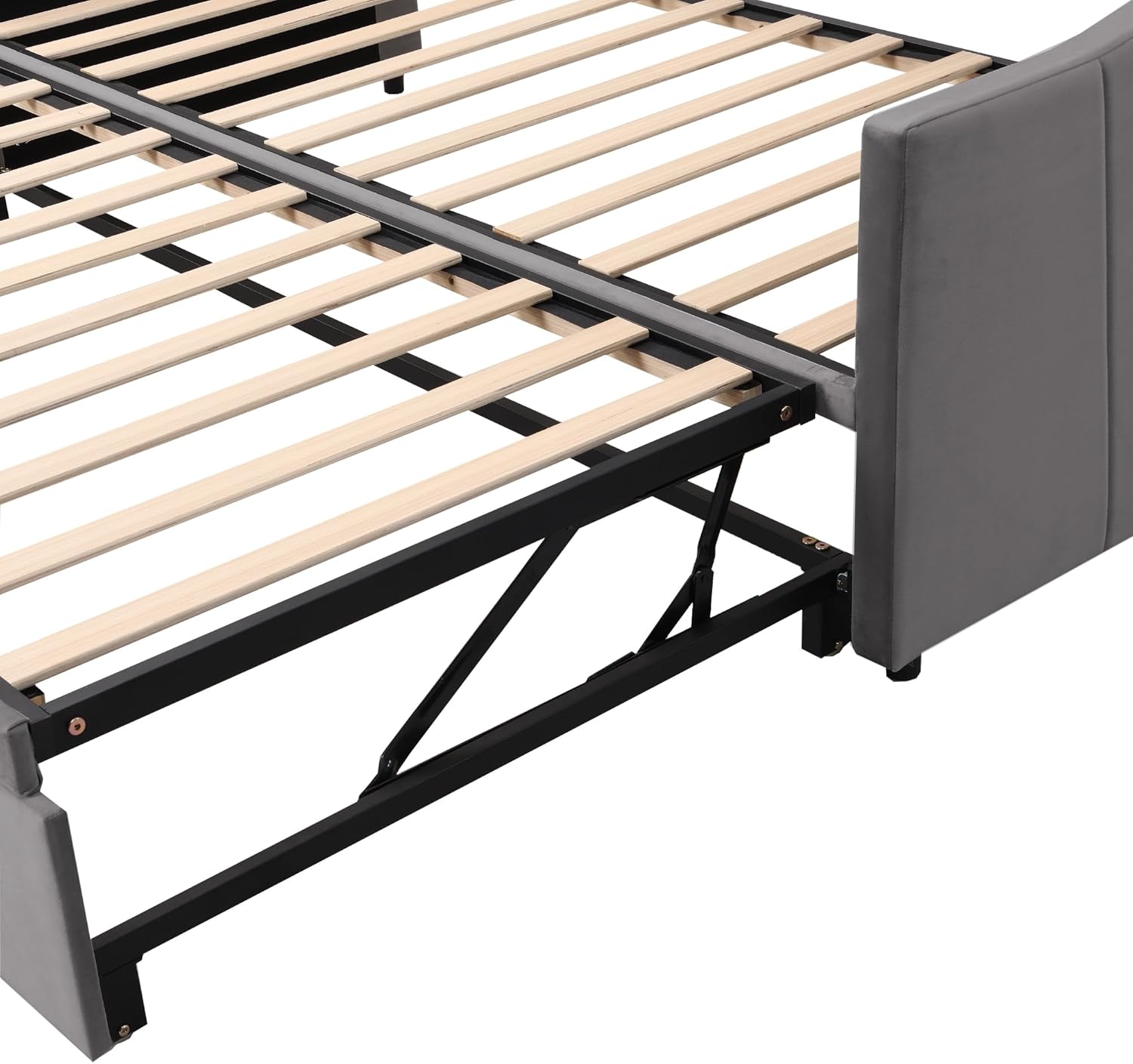 Kayan Polsterbett Ausziehbares Schlafsofa 90/180 * 200 cm mit Lattenrosten, Multifunktionsbett aus hautfreundlichem Samtstoff (Grau)
