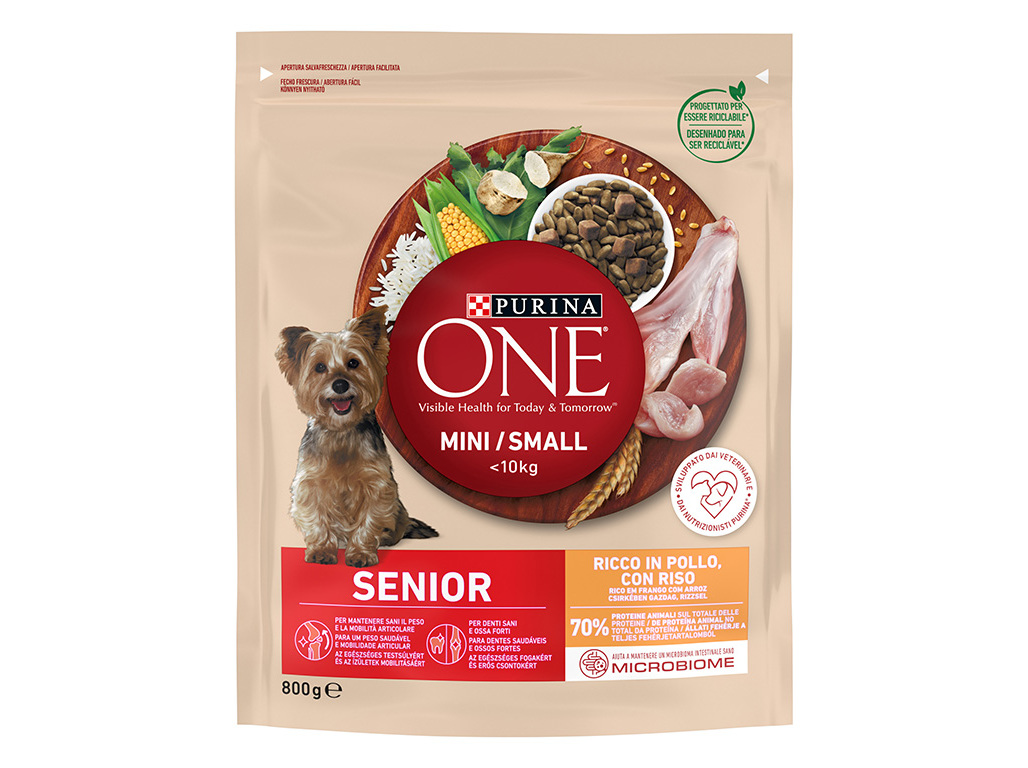 RAÇÃO PARA CÃO PURINA ONE MINI SÉNIOR COM FRANGO E ARROZ 800G