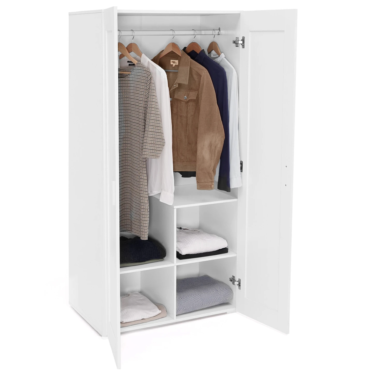 Armoire 2 portes VITO blanc penderie 80 cm avec étagères rangement maxi capacité