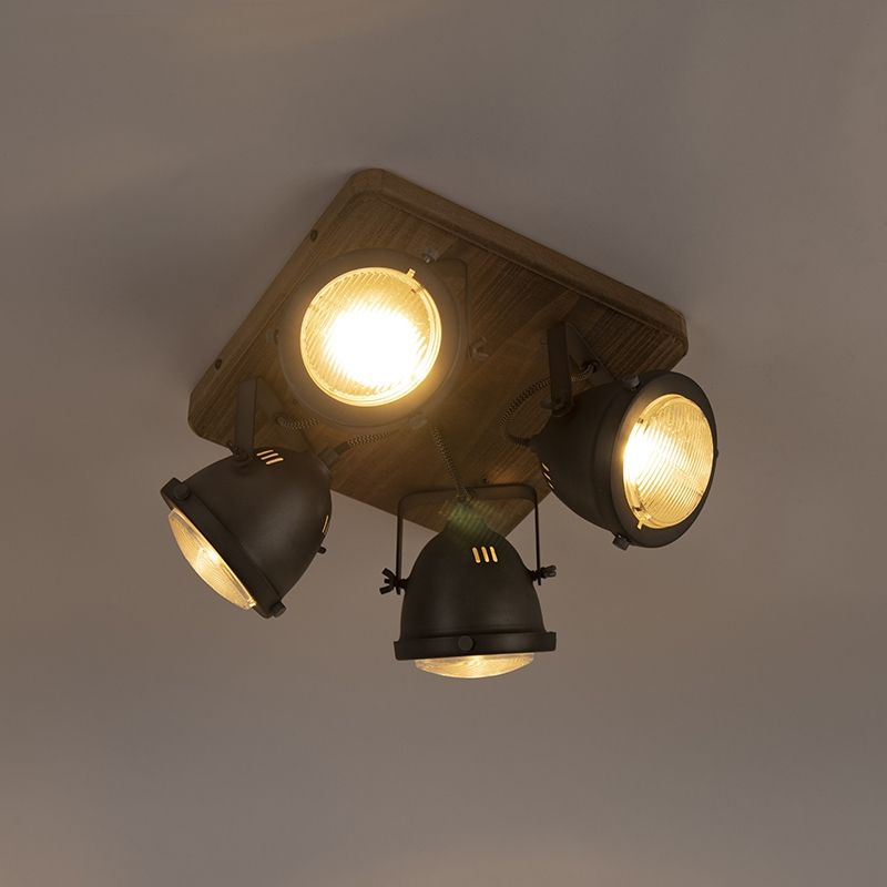 Industriële spot staal met hout kantelbaar 4-lichts - Emado