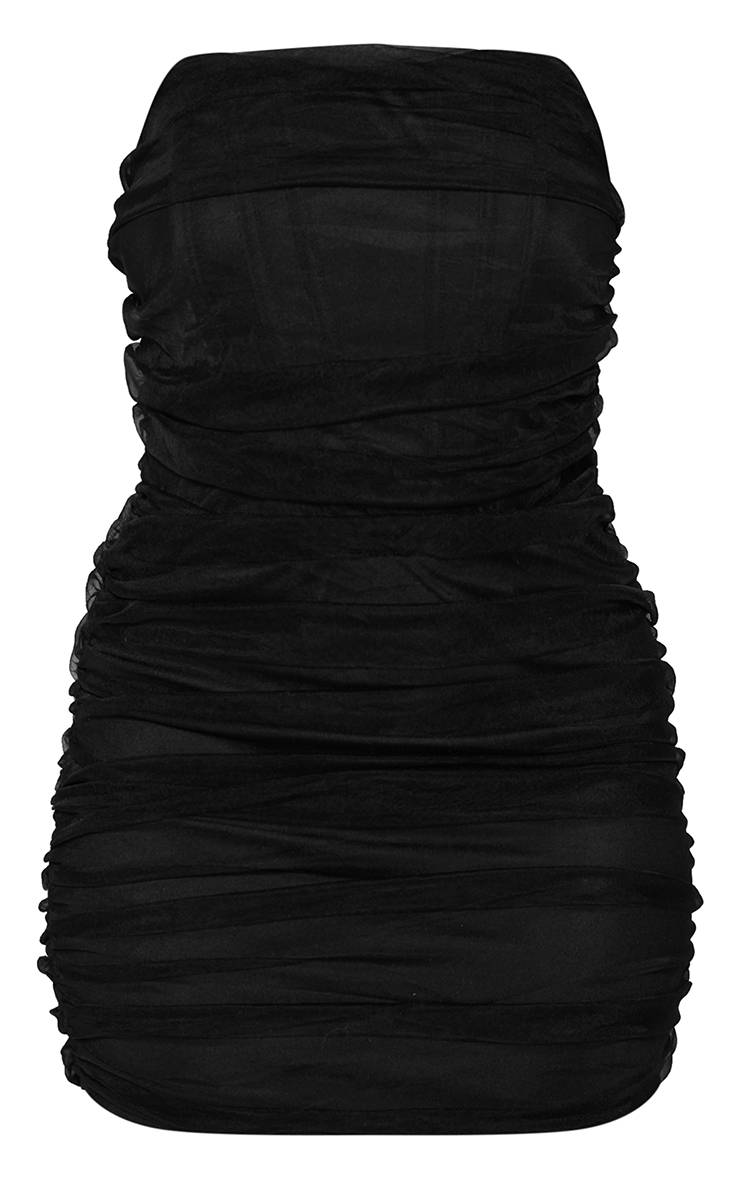 Noir Robe Moulante Froncée À Détails Corset En Mesh Shape