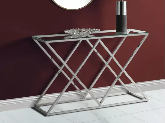 Console CHARLOTTE de Pascal MORABITO - Verre trempé et acier - Chromé