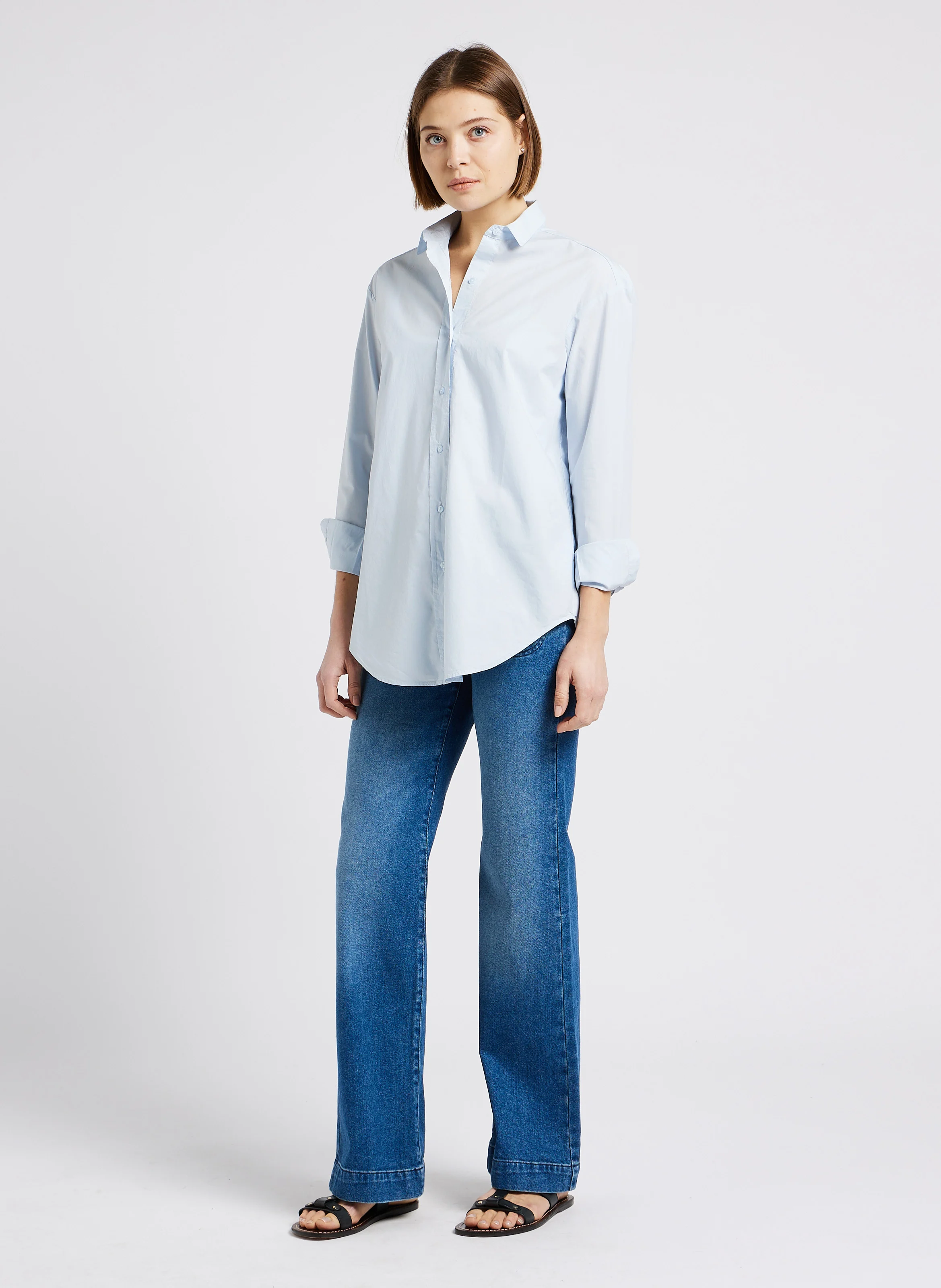 HENDRIX - Jean flare taille haute en coton stretch| Bleu