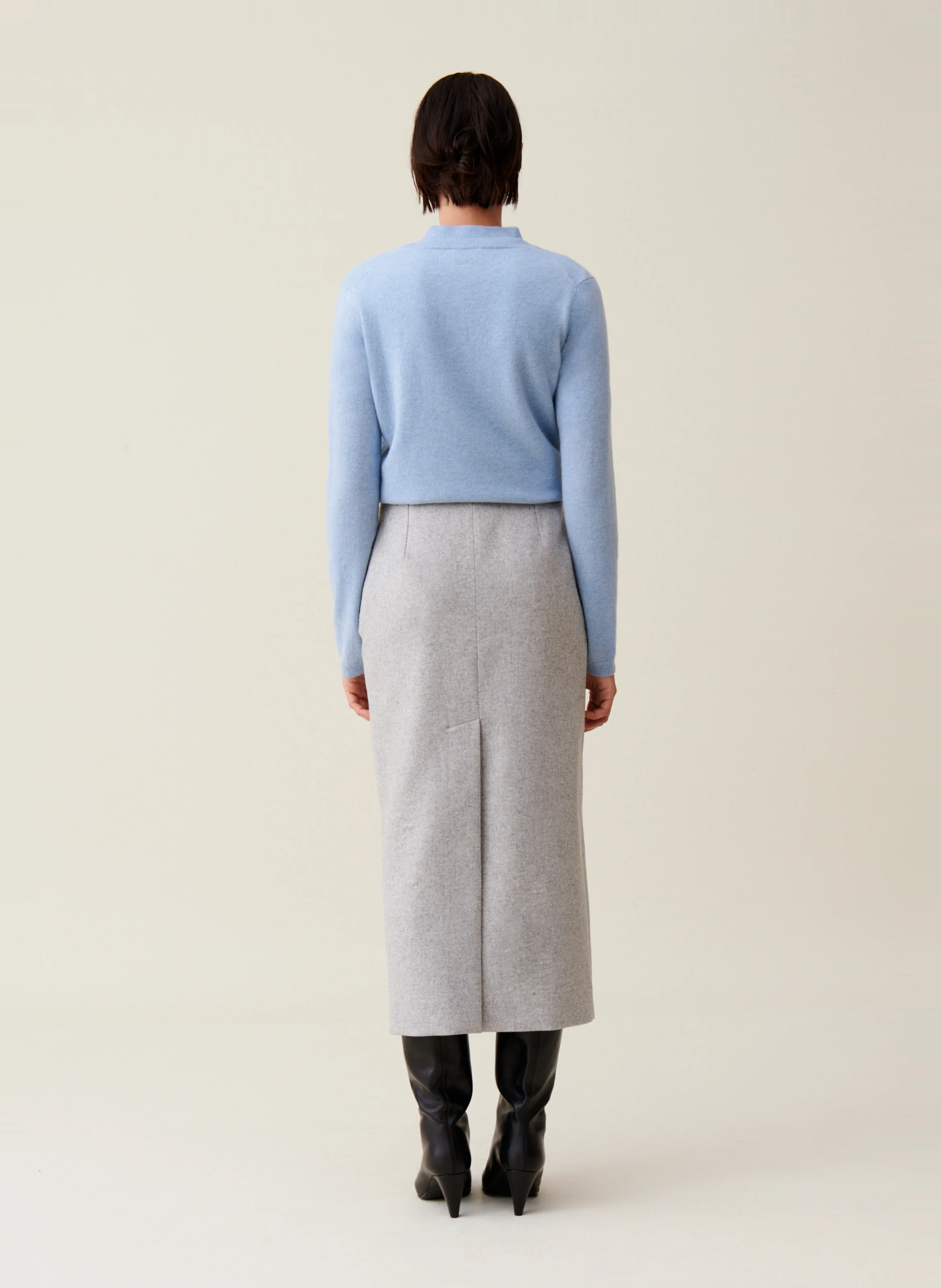 Jupe crayon taille haute en laine mélangée | Gris