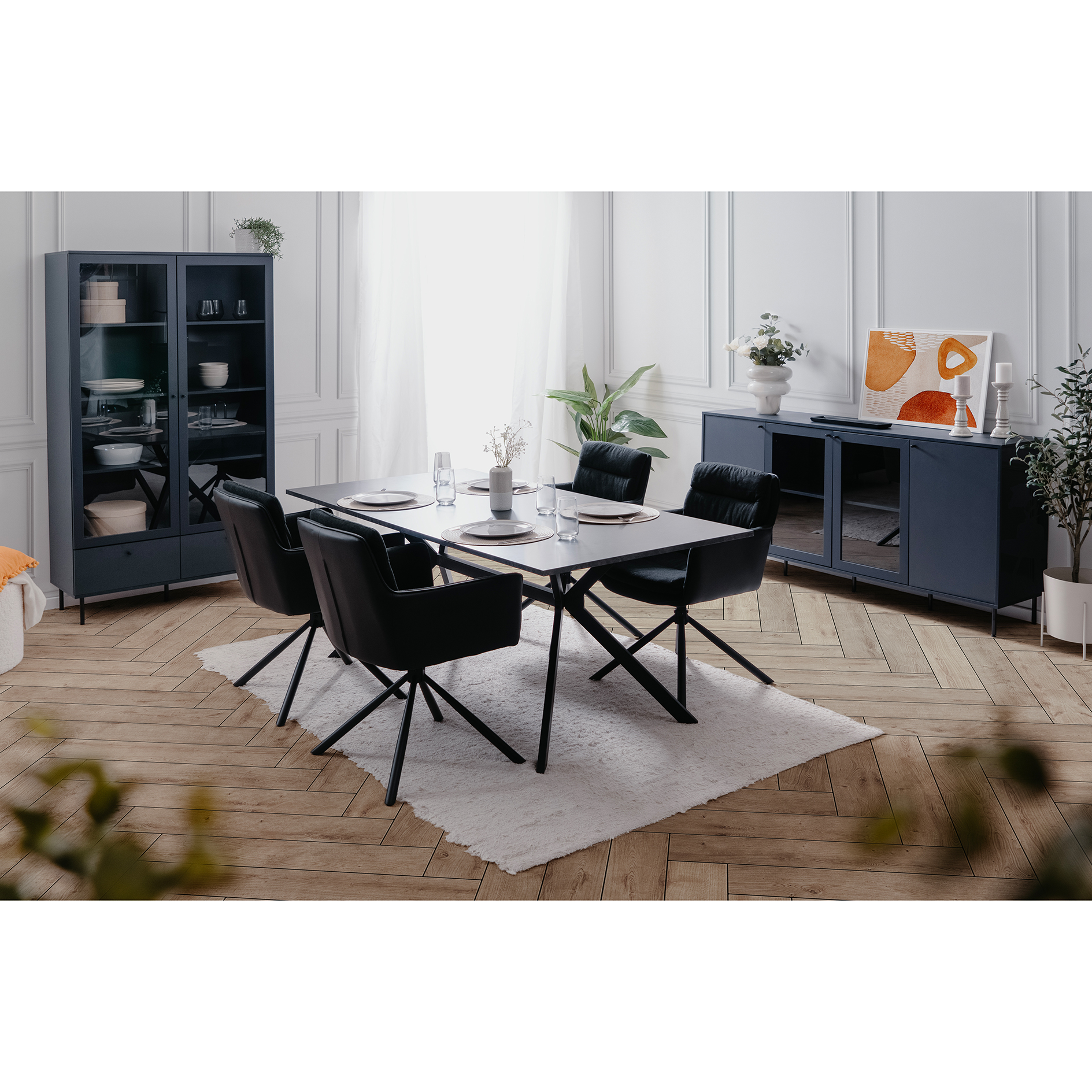 Standvitrine - navyblau - 100 cm breit