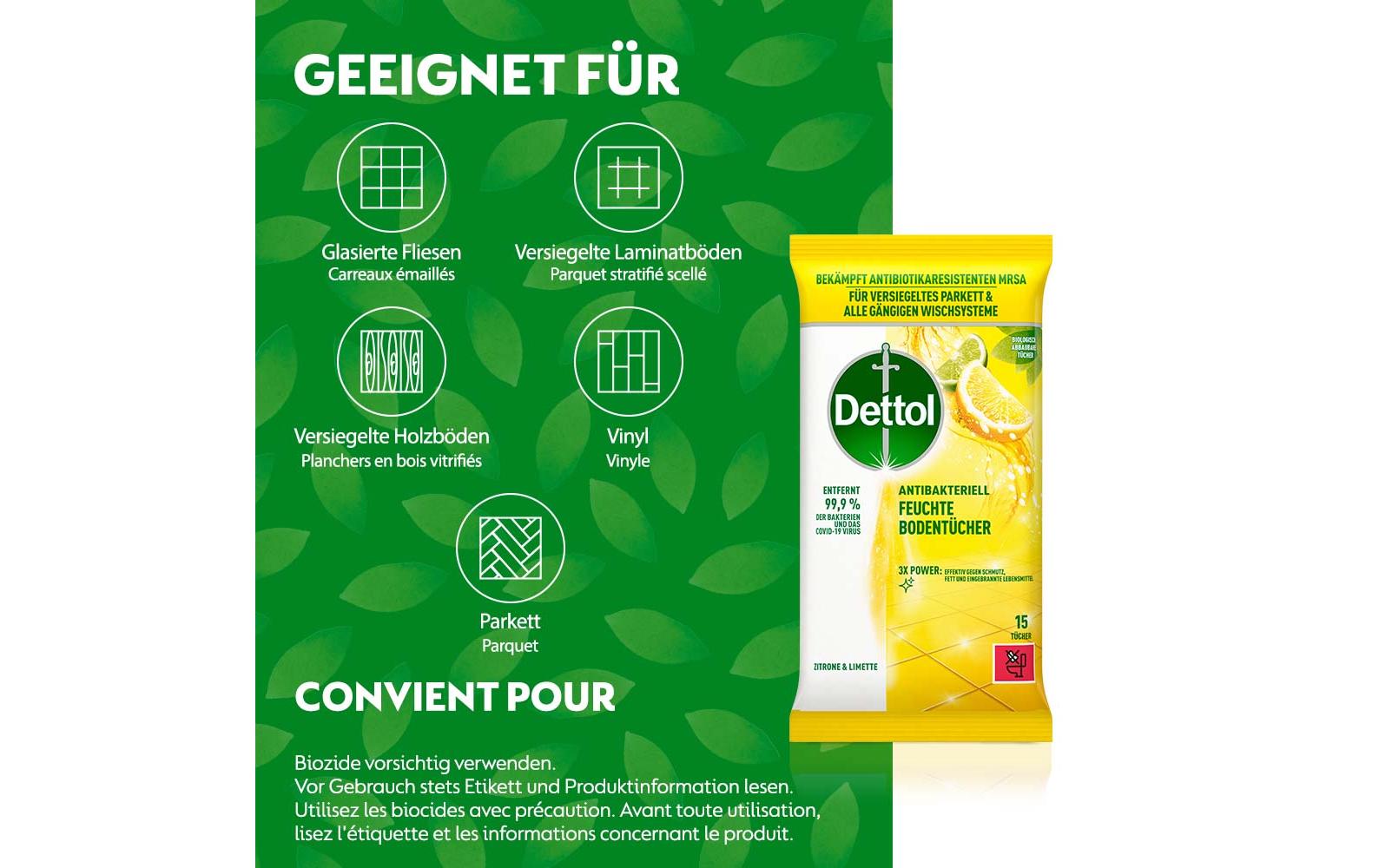 Feuchte Bodentücher Zitrone & Limette 15 StückFeuchte Tücher zur Reinigung des Bodens