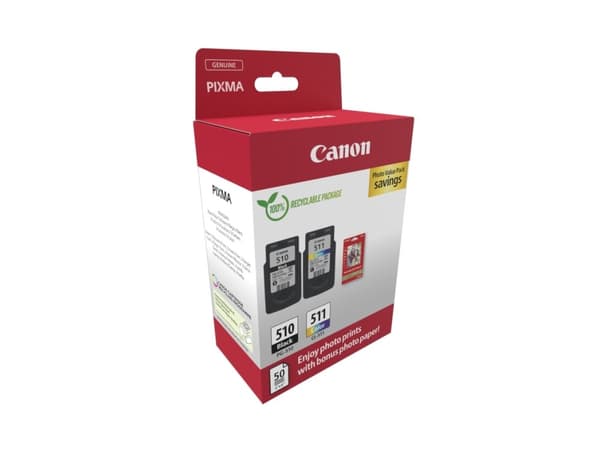 Canon PG-510/CL-511 Photo Paper Value Pack - 2-pack - svart, farge (cyan, magenta, gul) - original - hengeboks - blekkpatron/papirsett - for PIXMA iP