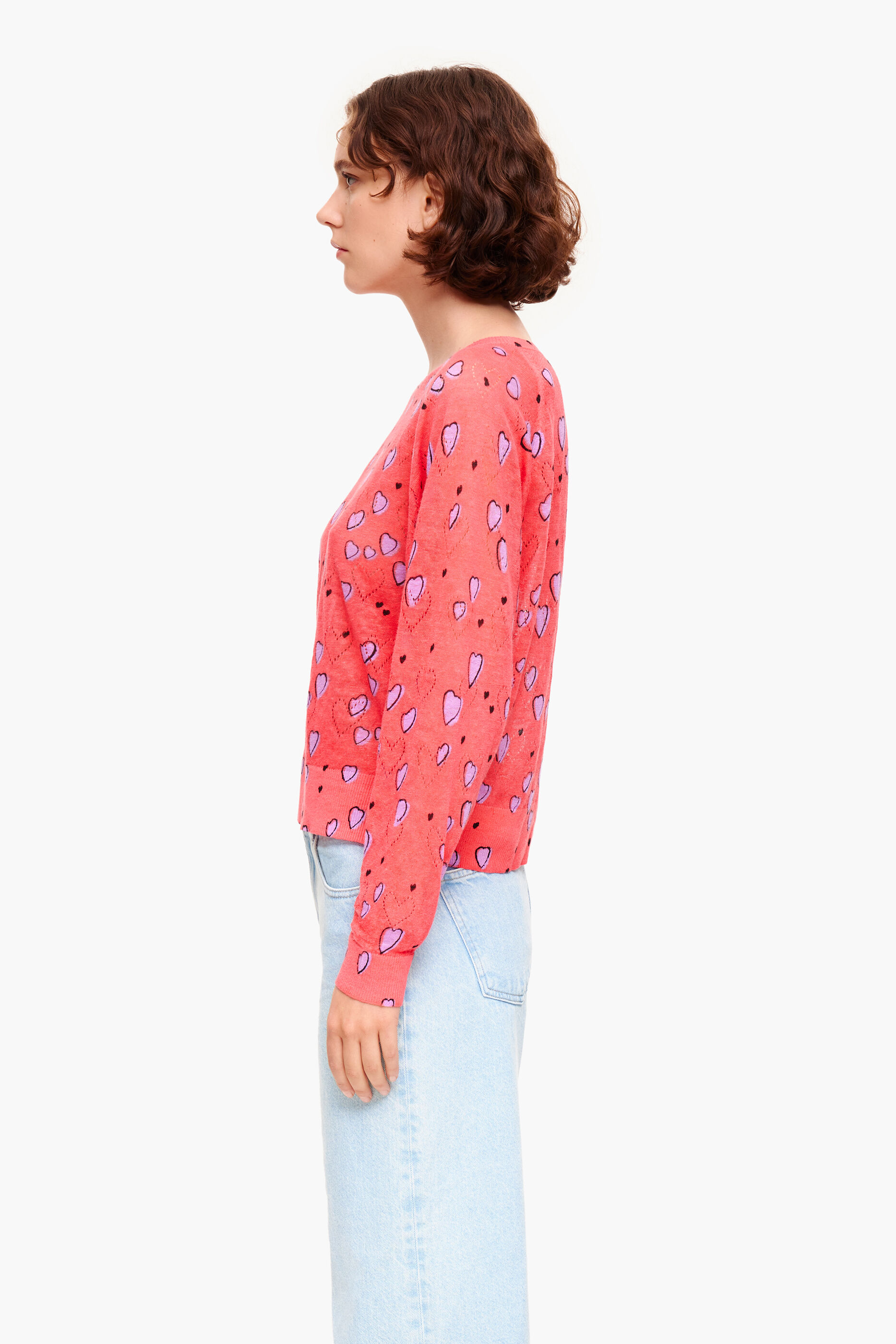 Jersey de linho vermelho com pequeno coração