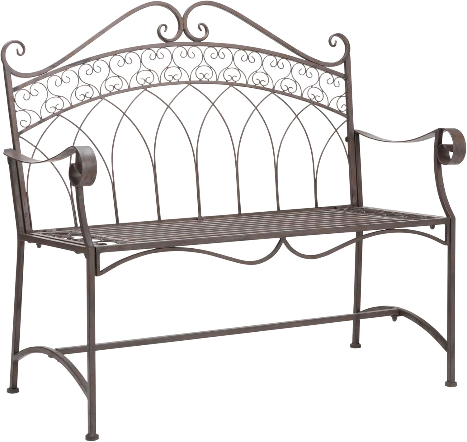Dehner Gartenbank Antik, 2-Sitzer Bank in Vintage-Optik, 110 x 55 x 103.5 cm, Eisen, braun