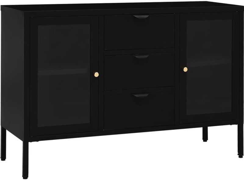 vidaXL - Dressoir - Zwart - Staal en Gehard Glas
