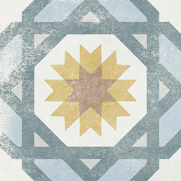 Carrelage sol et mur intérieur Liberty effet carreau de ciment décors variés bleu L. 20 x l. 20 cm x Ep. 7,4 mm