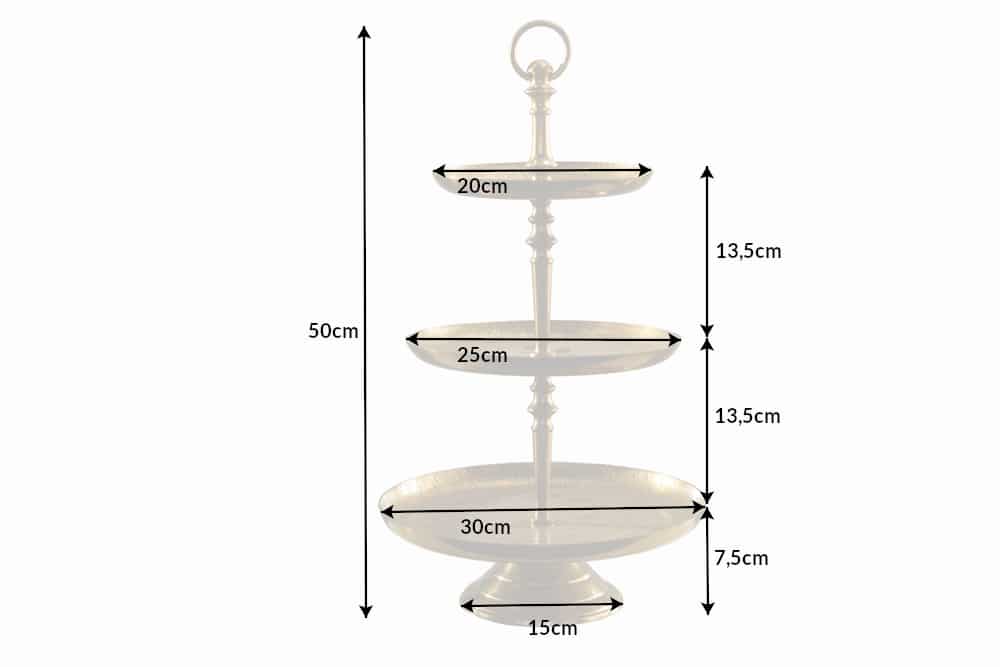 Design Etagere ORIENT 50cm gold im Wild Hammerschlag mit drei Etagen