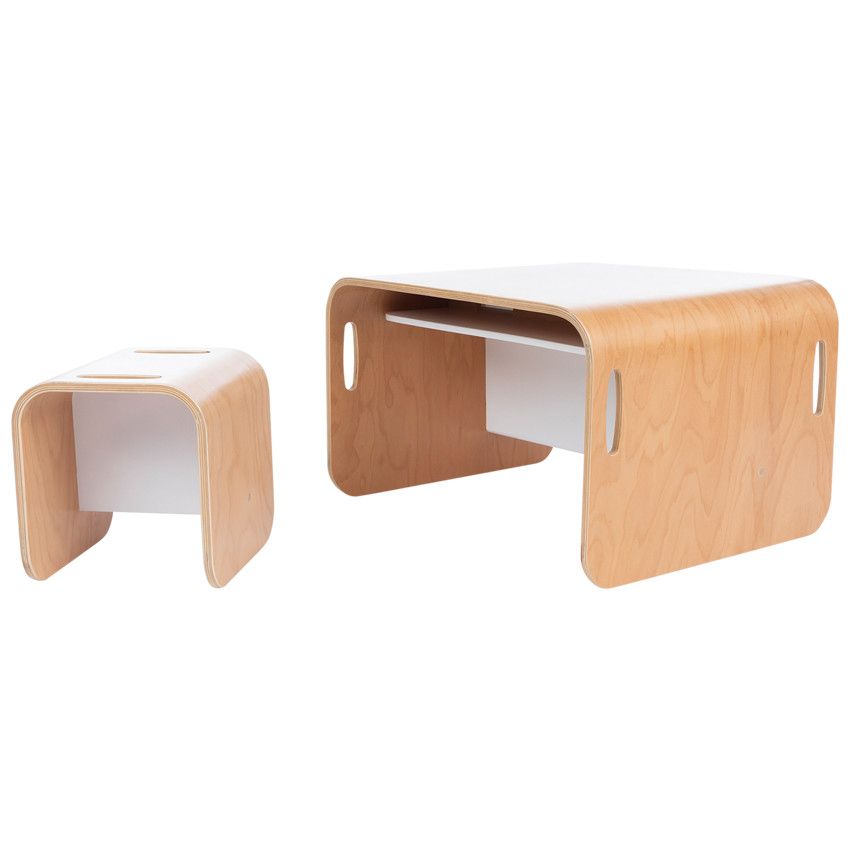 Meuble 3-en-1 bureau banc et table avec 1 chaise - Ecru